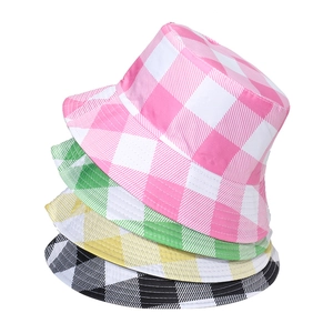 Bucket Hat Kariertes Gingham Muster Polyester Wendbar Sonnenschutz Lässig Outdoor Unisex Fischerhut