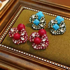 Vintage Irregular Alloy Earrings With Rhinestones And Silver Earring Post Retro Luxury Jewelry For Women