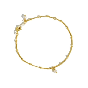 Minimalist S925 gold beaded chain bracelet with a single hanging Austrian pearl pendant