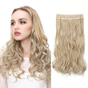Long wavy light blonde hair extension with five clips for women's hair styling