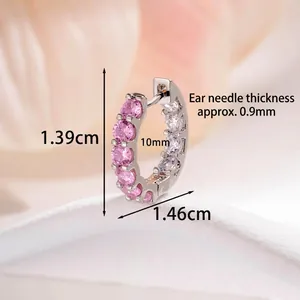 Boucles d'oreilles créoles argentées avec zircones roses et blanches tige 0,9mm