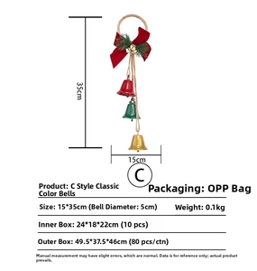 Detail view of rustic Christmas bell hanging decor with size dimensions 35cm by 15cm