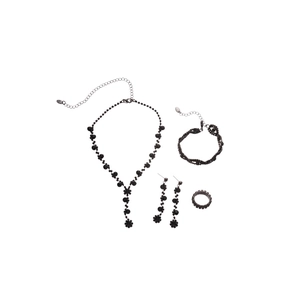 Luxurious black rhinestone cross pendant jewelry set with necklace, bracelet, and earrings