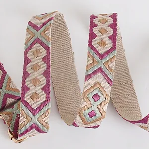 Bohemian style woven wide strap for crossbody bags with geometric pattern and gold hardware