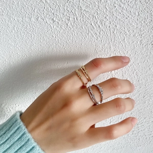 Minimalist S925 sterling silver bubble texture double layer ring for women in gold and silver