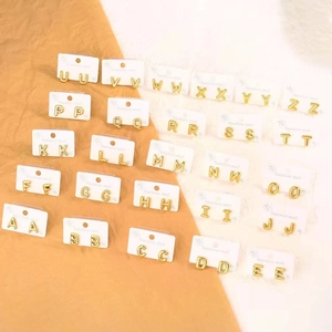 Gold Plated Stainless Steel Letter Stud Earrings With Earring Post 3D Balloon Initial Minimalist Alphabet Jewelry