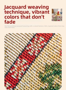 Macro detail of high-density jacquard woven fabric with festive plaid texture and pattern