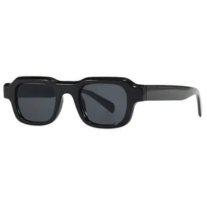 Retro black square frame sunglasses with dark gray UV lenses for a trendy street look