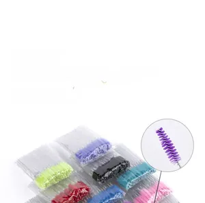 Macro detail of multi-colored spiral mascara brushes with clear crystal stems, 50-piece set