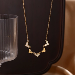 Heart Pendant Necklace 18K Gold Plated Stainless Steel White Shell Jewelry Elegant Minimalist For Women