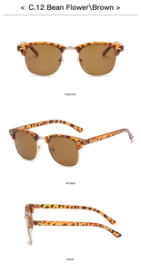 Detailansicht der Vintage-Sonnenbrille mit Schildpatt-Halbrahmen und braunen Gläsern