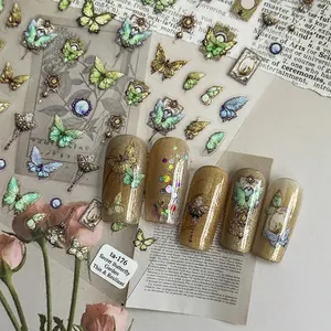 Japanese style ultra-thin butterfly nail art stickers with vintage jewel border patterns