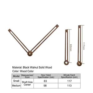 Solid walnut wood clock hands replacement set for quartz movements in two sizes