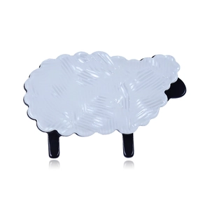 Fashionable handmade acrylic sheep brooch pin with textured white wool and black limbs