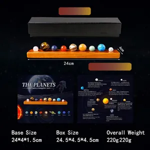 Solar System natural crystal stone planet model set with wood base and gift box