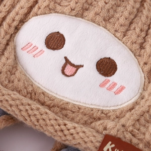 Bonnet tricoté pour enfants avec broderie lapin mignon et longues oreilles en kaki