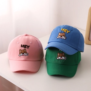 Cappellino da baseball per bambini con ricamo cane HEY in rosa blu e verde cotone
