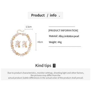 Detailed spec chart for vintage pearl flower necklace and earrings with size and weight