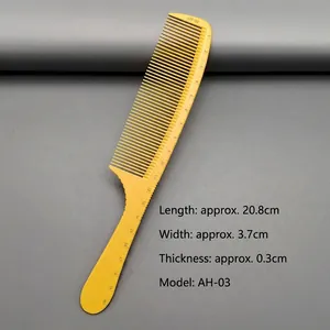 Detail view of yellow hair comb with scale markings showing dimensions of 20.8cm by 3.7cm