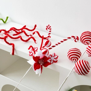 Christmas tree decoration set with red and white candy canes and plush ornaments