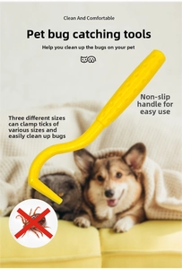 Three sizes of yellow tick removal hooks with non-slip handles for pet cats and dogs