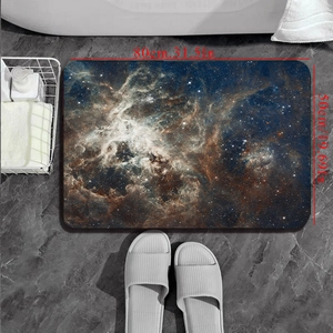 Starry galaxy diatom mud bath mat with 80x50cm dimensions shown on marble floor