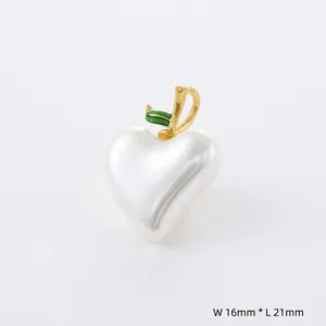 Elegant heart-shaped pearl apple pendant with gold leaf detail, 16mm by 21mm size