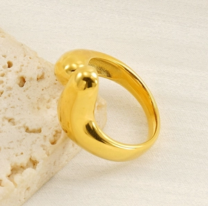 Detailed macro view of 18K gold plated stainless steel ring with smooth teardrop ends