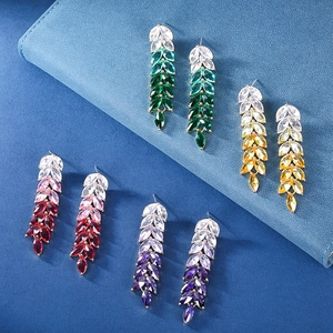 Fashion Zirconia Leaf Drop Earrings For Women Micro Inlaid Gradient Teardrop Wheat Ear Dangle Earrings Luxury Jewelry Accessories