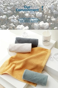 Detail view of thick cotton towels with geometric jacquard texture in multiple colors