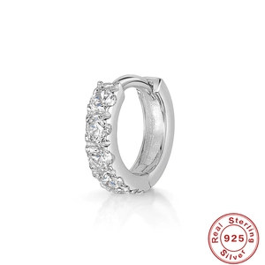 Detail view of S925 sterling silver hoop earring with paved white zircon stones