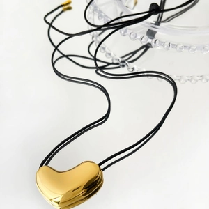Minimalist 14K gold plated heart pendant necklace with adjustable black cord strap
