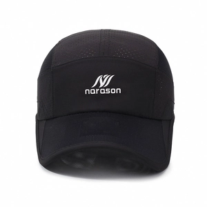 Breathable black outdoor sports cap with laser-cut mesh and narason logo print