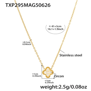 Detailed size specifications for gold stainless steel clover necklace with zircons