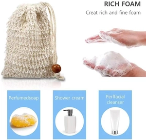 Detail of linen foaming net with wood bead drawstring creating rich and fine foam