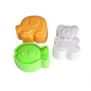 3pcs cartoon animal rice molds including orange elephant, green fish and white bear