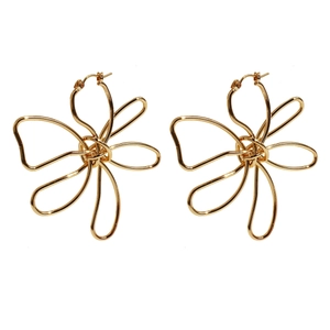 Abstract hollow flower butterfly earrings with metallic gold line wrap design