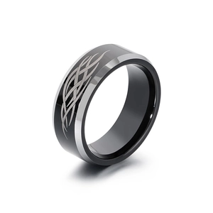 Vintage Viking Celtic knot tungsten steel men's ring with flame pattern in black and silver