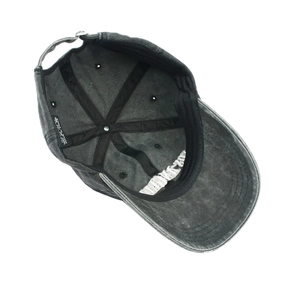 Charcoal washed cotton baseball cap with adjustable metal buckle and inner sweatband