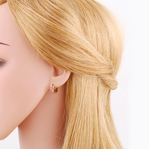 18K gold plated zircon earrings featuring pink gemstones in a U-shaped geometric design