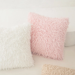 Ins style plush faux fur pillow covers in pink and white for sofa or bed decor