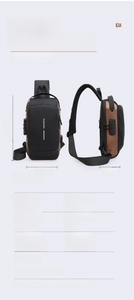 Detailed size specifications of the anti-theft nylon chest bag with security lock