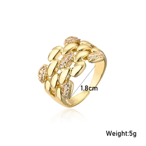 Gold plated 18K triple Cuban link open ring with micro-paved cubic zirconia accents
