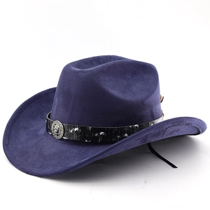 Vintage western cowboy hat in navy blue suede with leather band and star studs