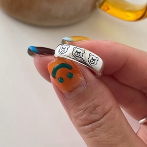 925 Sterling Silver Bear Ring Women Minimalist Cute Cartoon Animal Pattern Adjustable Open Finger Jewelry Vintage Style