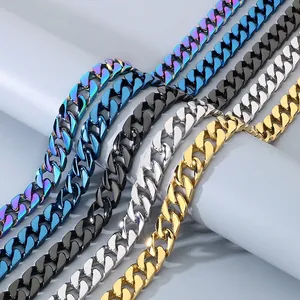 Men Cuban Link Chain Necklace Stainless Steel Flat Edge Polished Hip Hop Punk Style Chunky Jewelry Accessories For Him