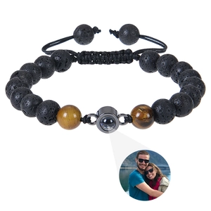 Photo Projection Beaded Bracelet Lava Stone Tiger Eye Braided Rope Adjustable Jewelry Men Women