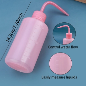 Flacon de lavage rose 250ml avec buse courbée et graduation pour nettoyage des cils