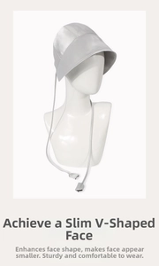 Detailed view of grey silk sun hat with metallic finish and adjustable drawstrings
