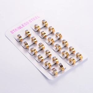 Set of 24 stainless steel huggie earrings with colorful sparkling zircon stones